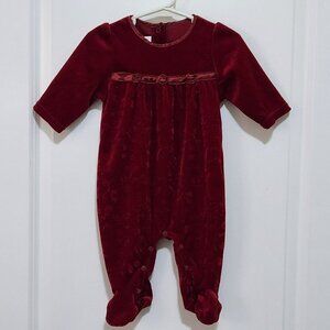 Vtg Avon Kids Studio Girls 3-6 Months Velour Jumpsuit Romper Burgandy Floral
